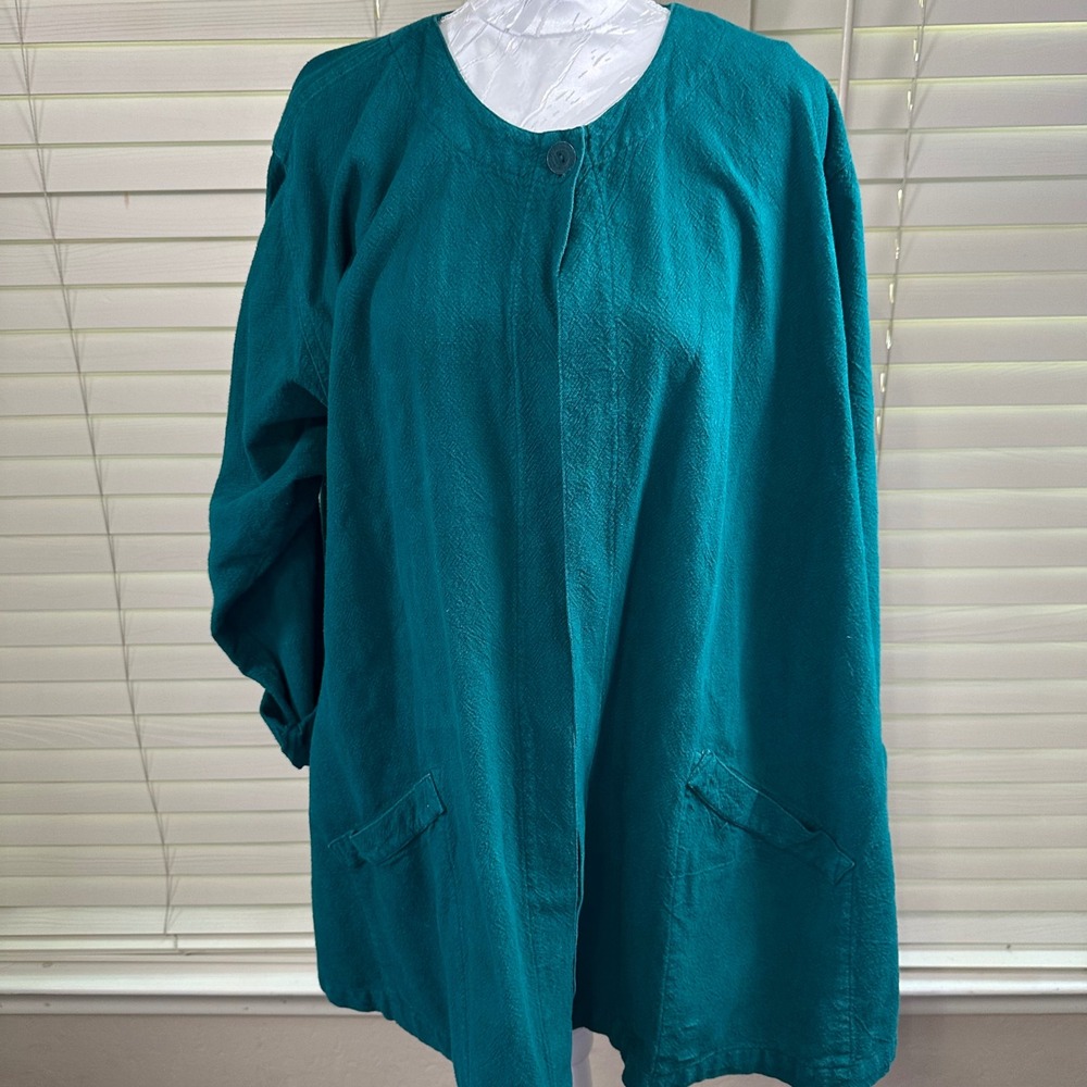 New Hero Jacket Womens Small Teal Green 100% Cotton USA Vintage Art to Wear Coat
